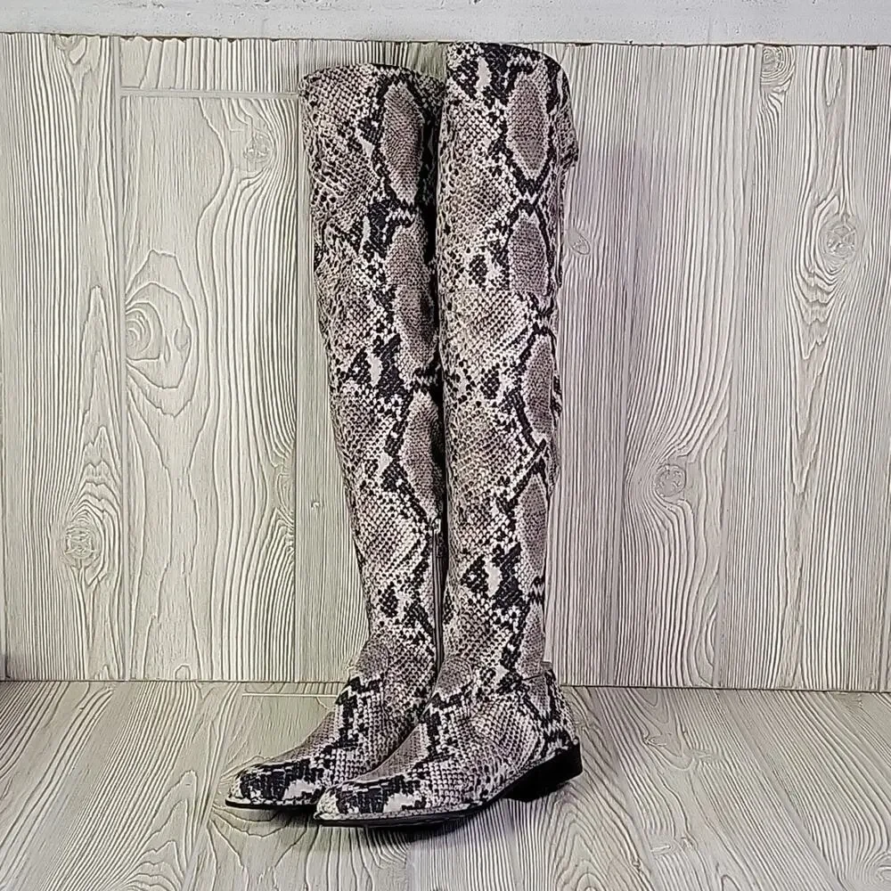 Marc Fisher Grey Snakeprint Knee High Zip Up Boots Womens Size 7 NEW